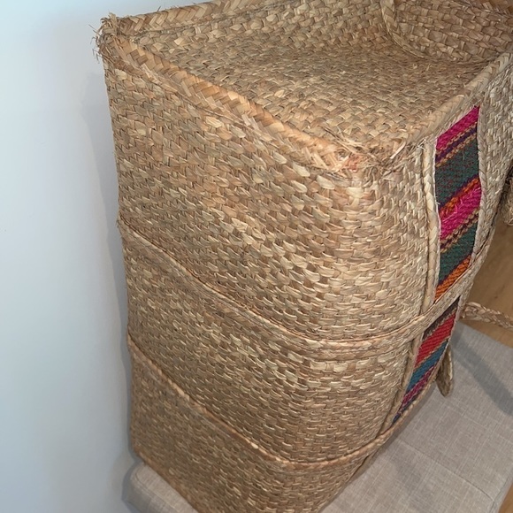 Vintage 1960’s Woven Grasscloth Straw XL Foldover Closure Tote - Picture 12 of 12